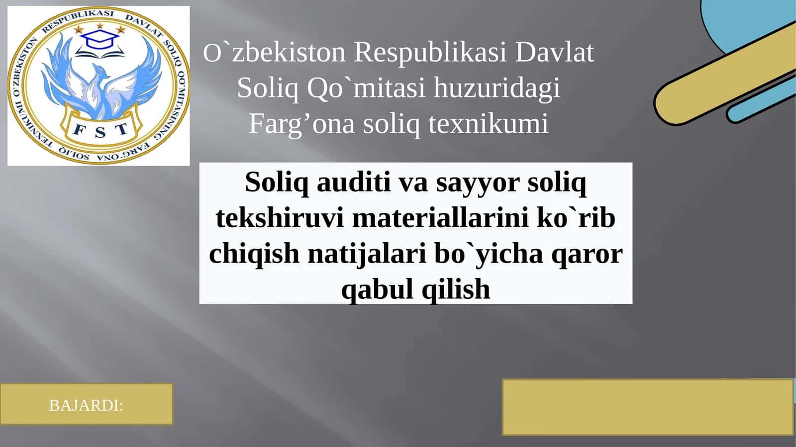 Farg`ona soliq texnikumining soliq auditida ayrim mavzular haqida