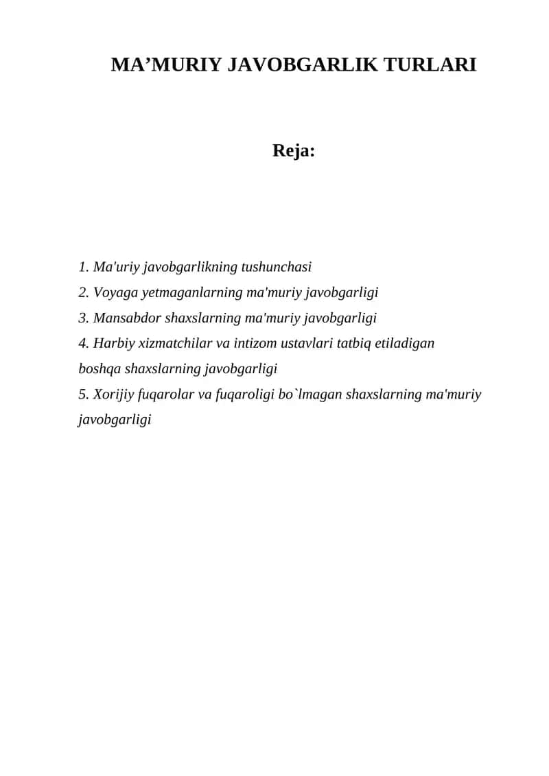 Ma'muriy Javobgarlik Turlari