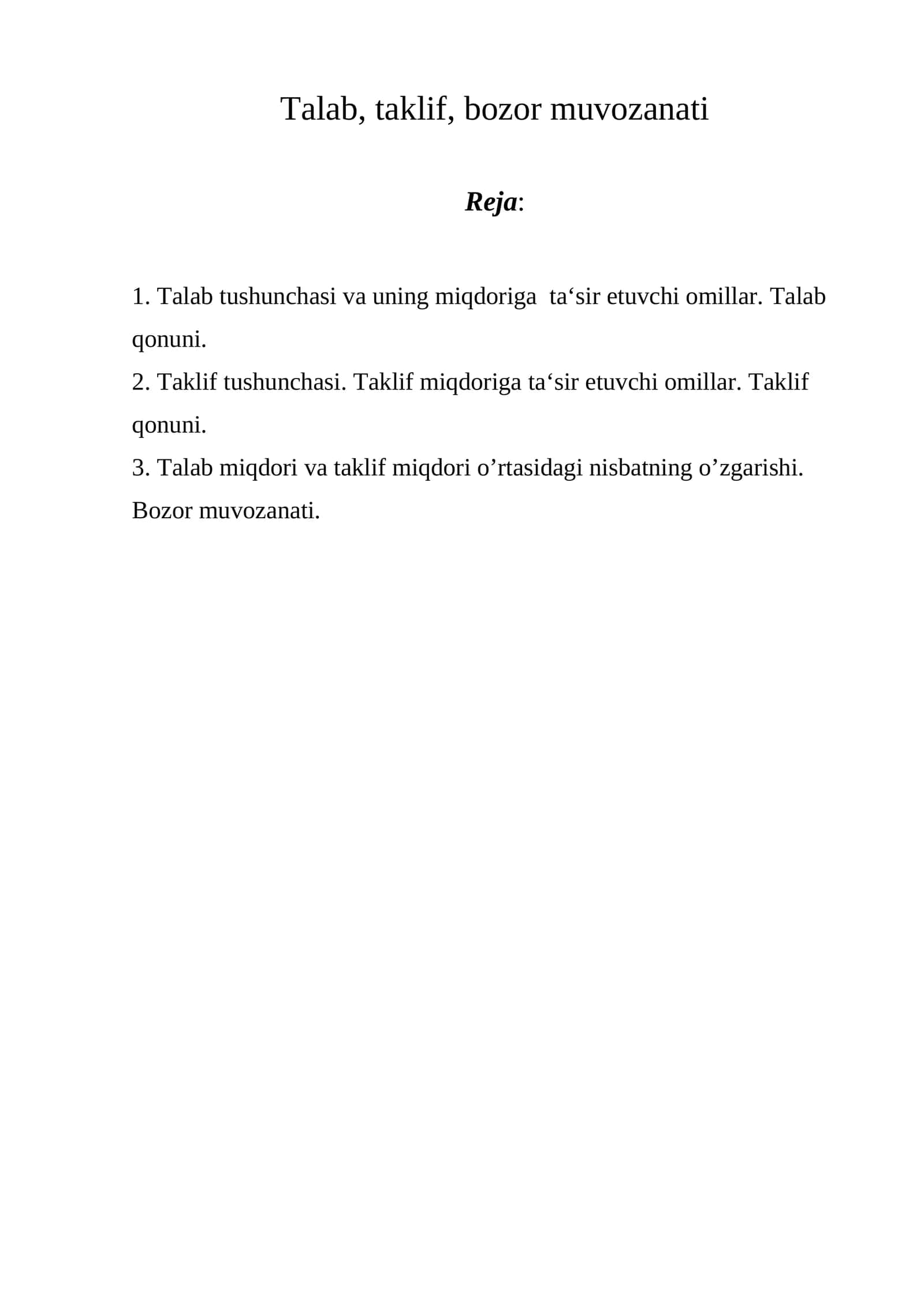 Talab, taklif, bozor muvozanati