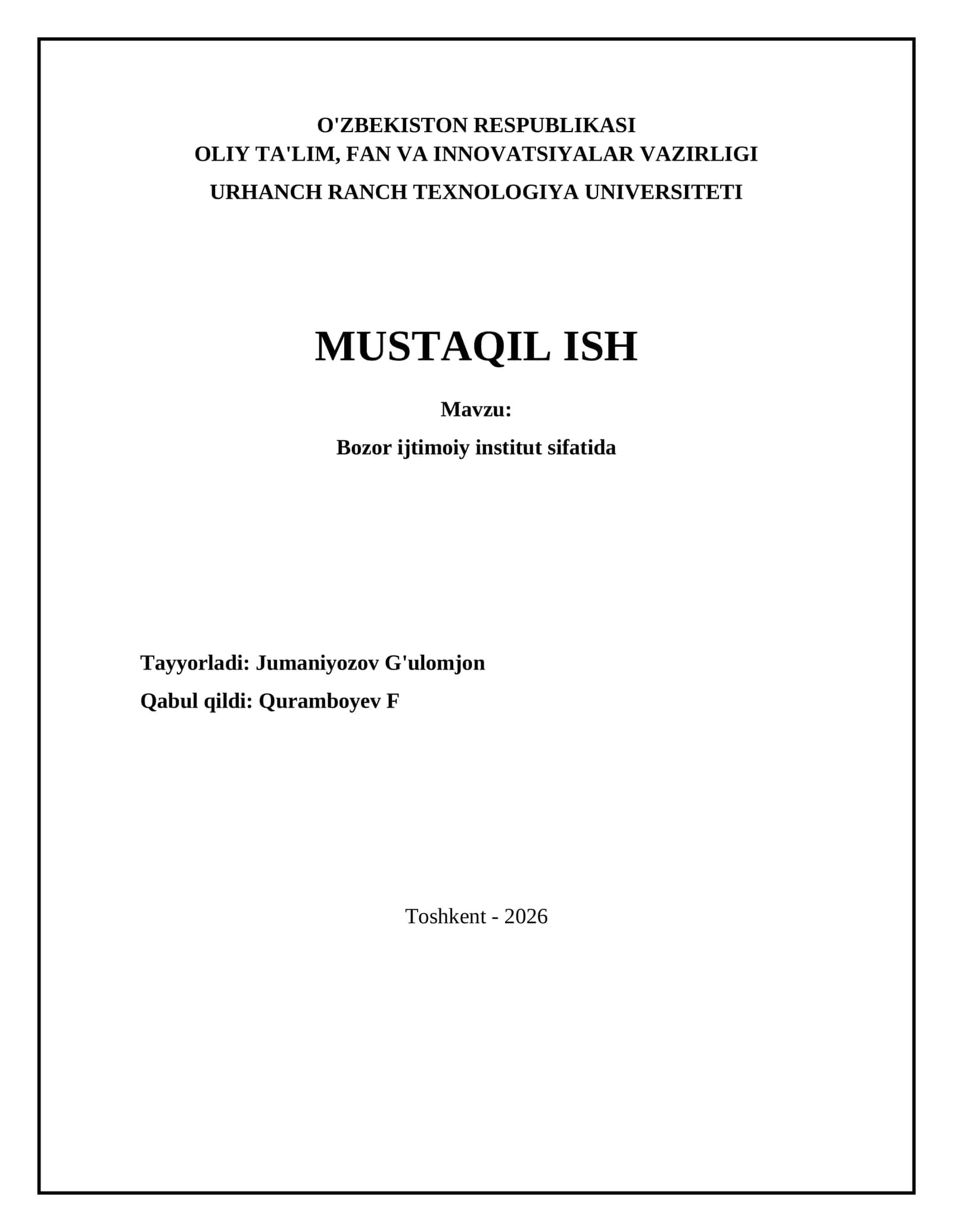 Bozor ijtimoiy institut sifatida