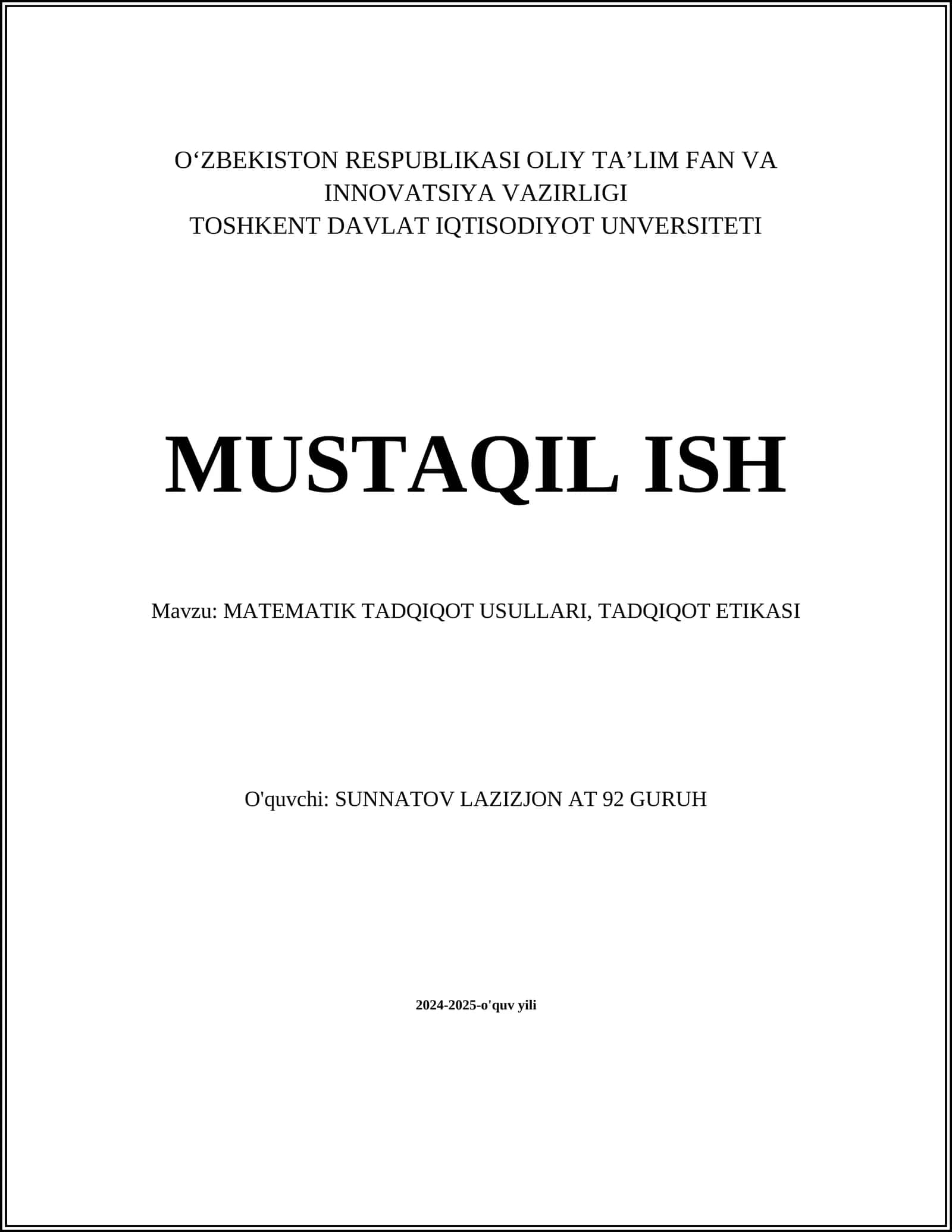 MATEMATIK TADQIQOT USULLARI, TADQIQOT ETIKASI