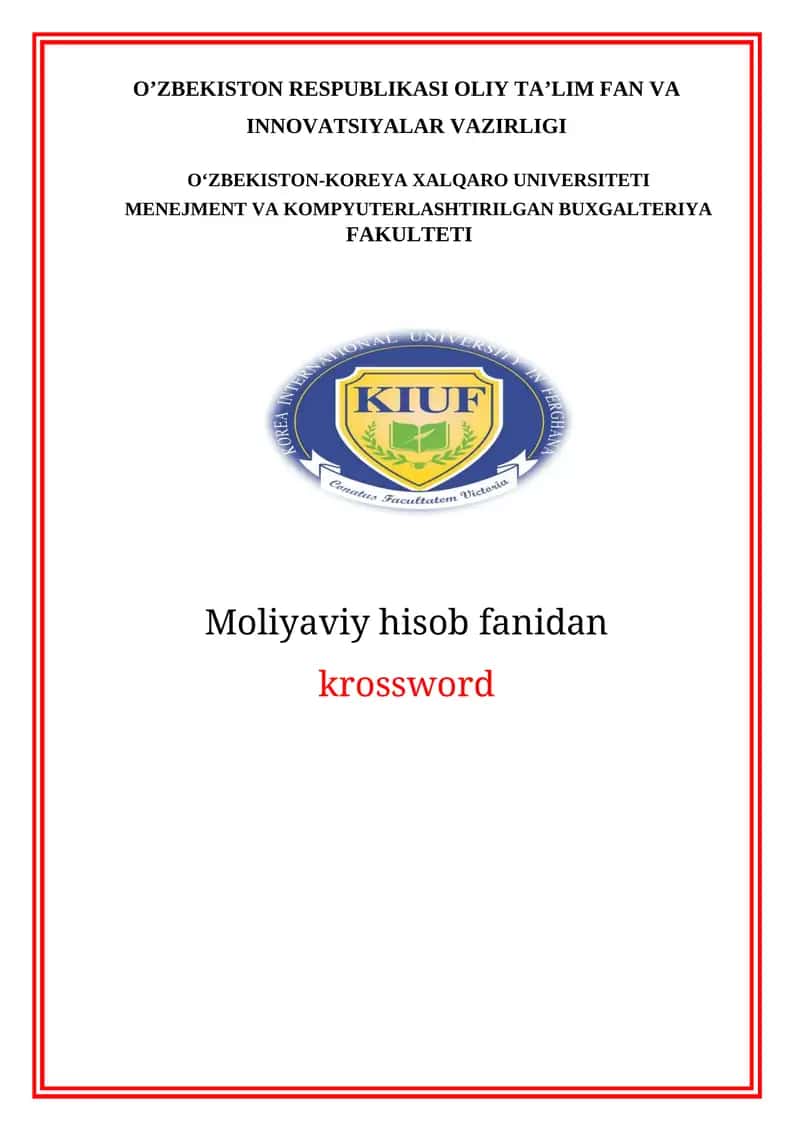Moliyaviy hisob fanidan krossword