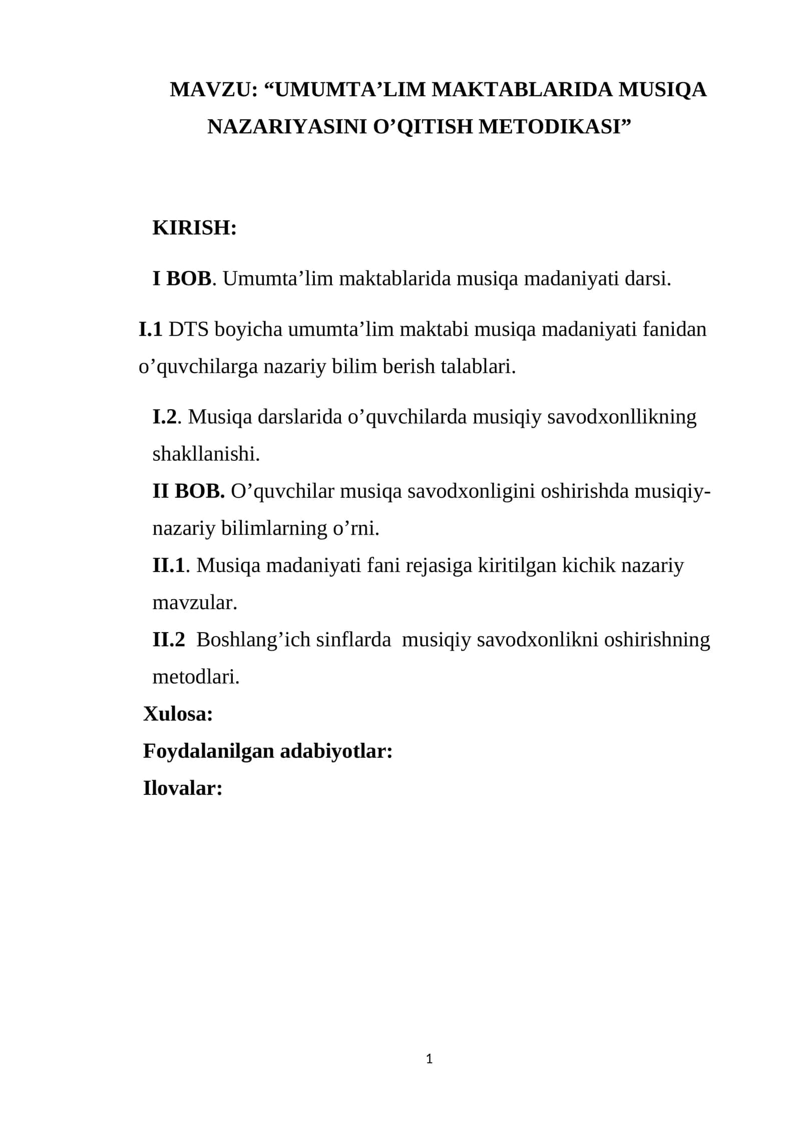 UMUMTA’LIM MAKTABLARIDA MUSIQA NAZARIYASINI O’QITISH METODIKASI
