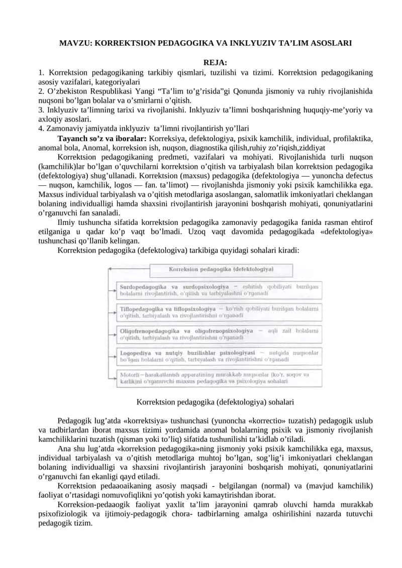 KORREKTSION PEDAGOGIKA VA INKLYUZIV TA’LIM ASOSLARI