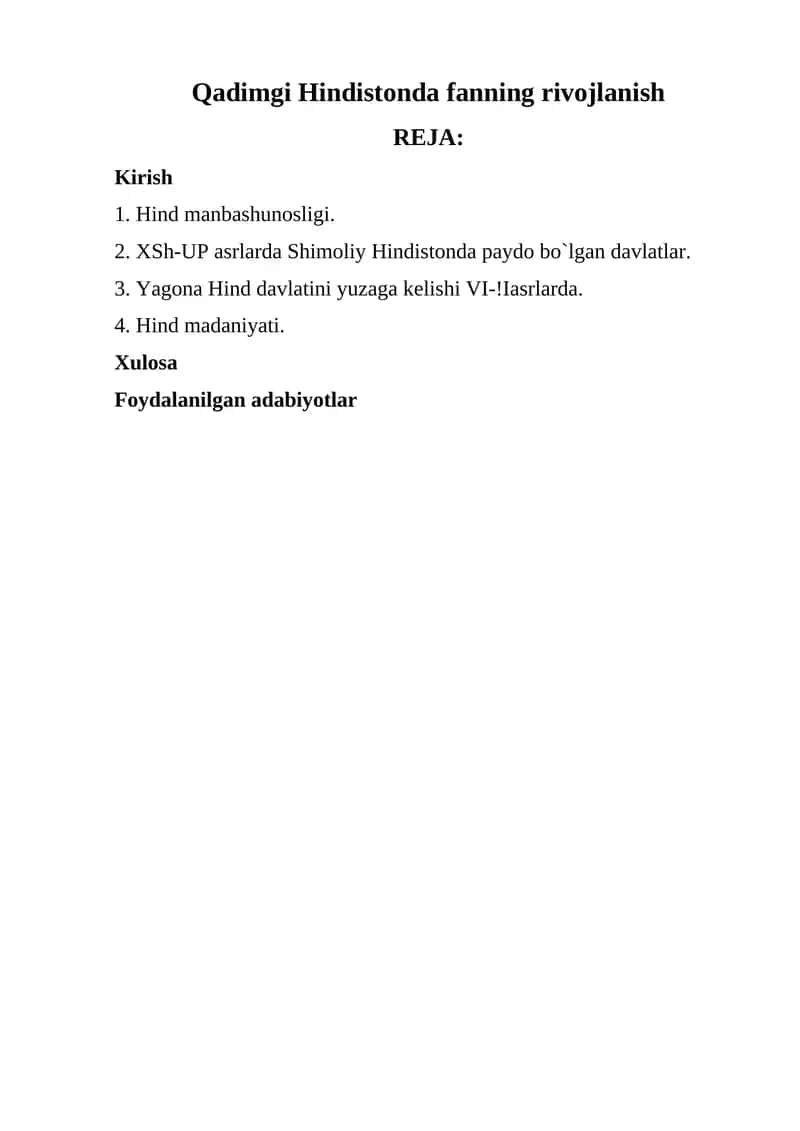 Qadimgi Hindistonda fanning rivojlanish
