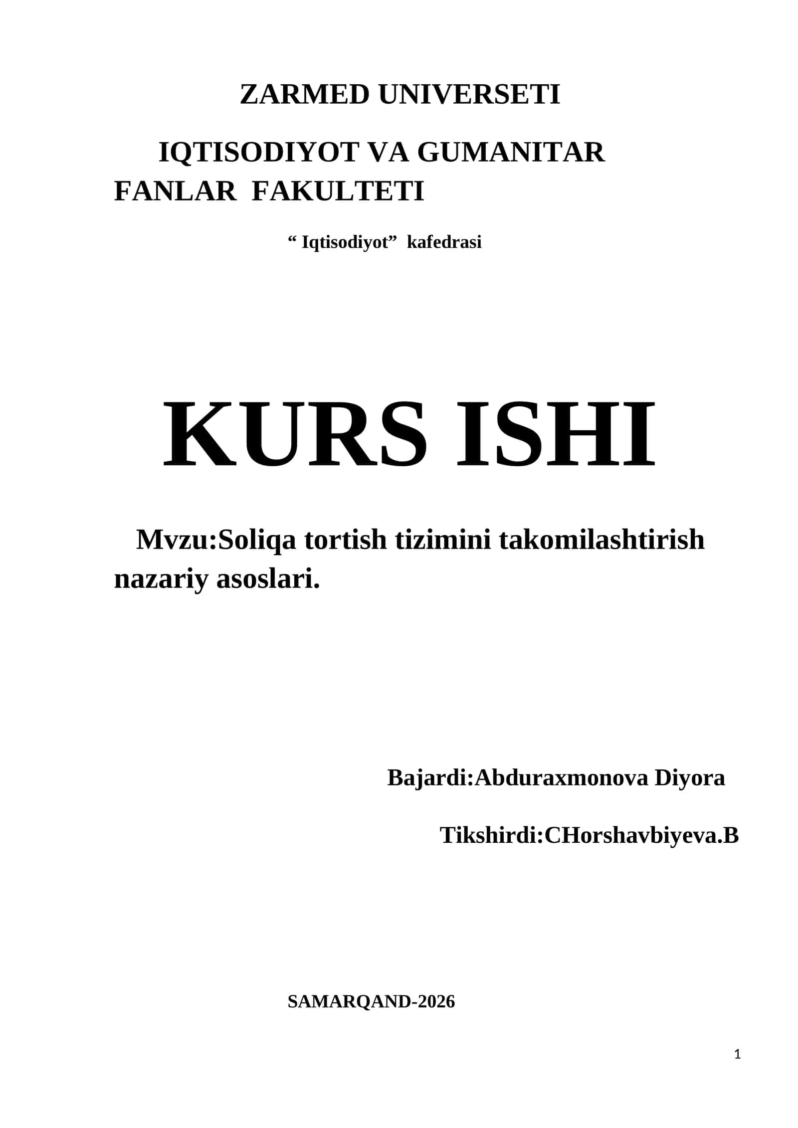 Soliqa tortish tizimini takomilashtirish nazariy asoslari