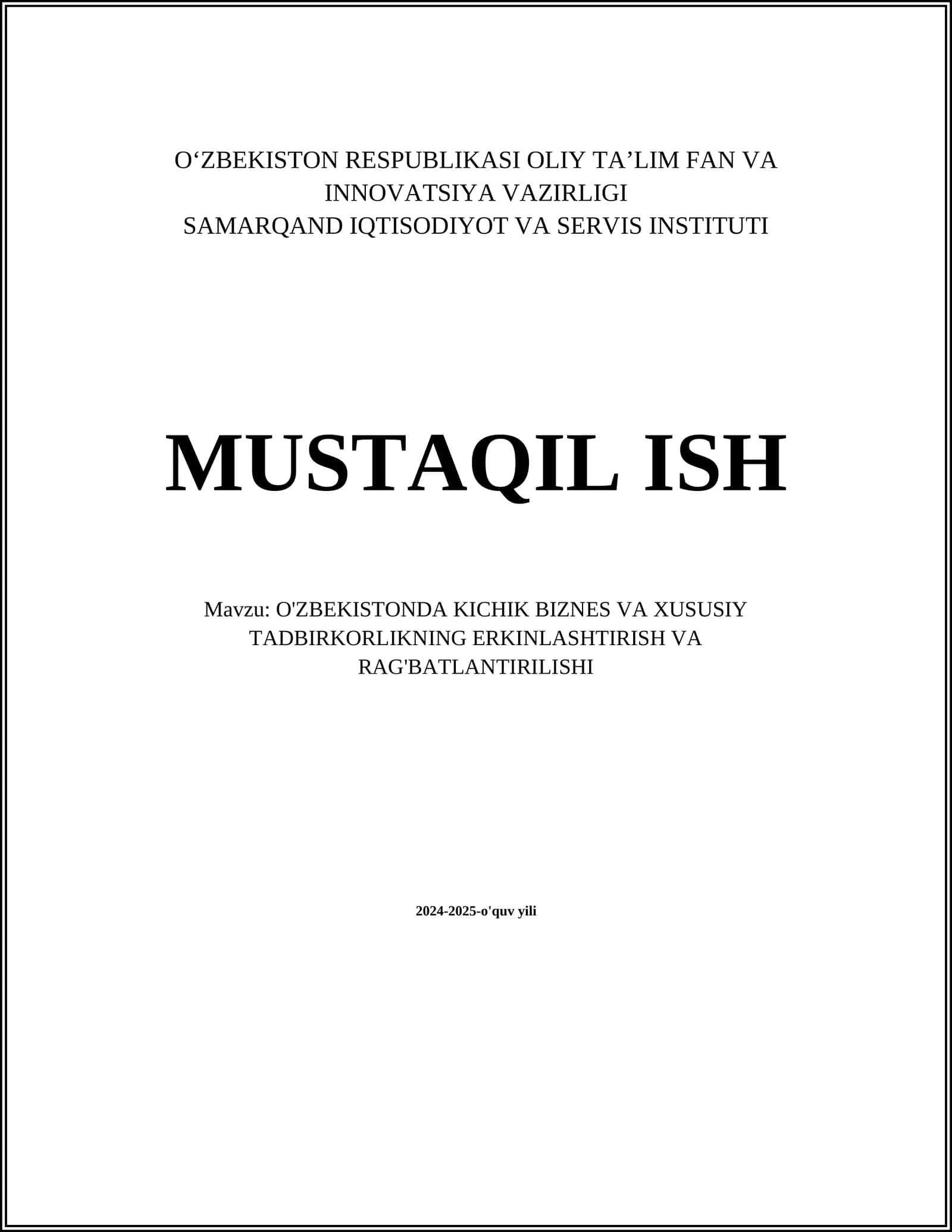 Kichik biznesni rivojlantirishning asosiy yo'nalishlari