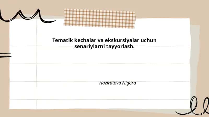 Tematik kechalar va ekskursiyalar uchun senariylarni tayyorlash
