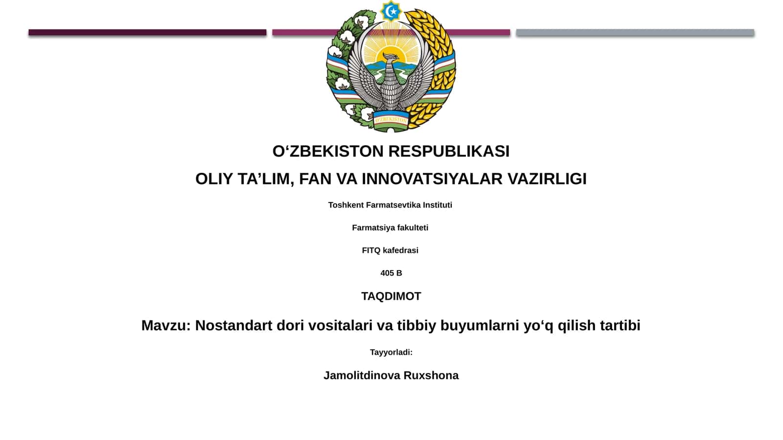 Nostandart dori vositalari va tibbiy buyumlarni yo‘q qilish tartibi