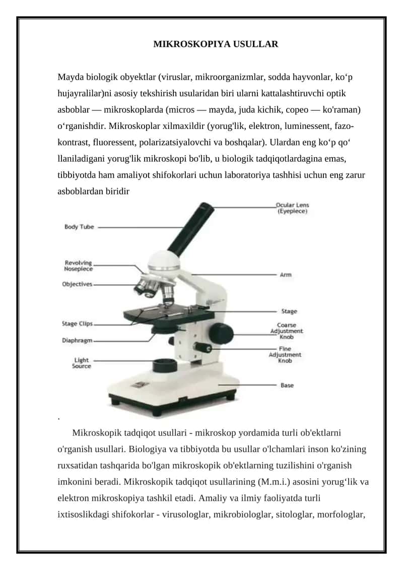 MIKROSKOPIYA USULLAR