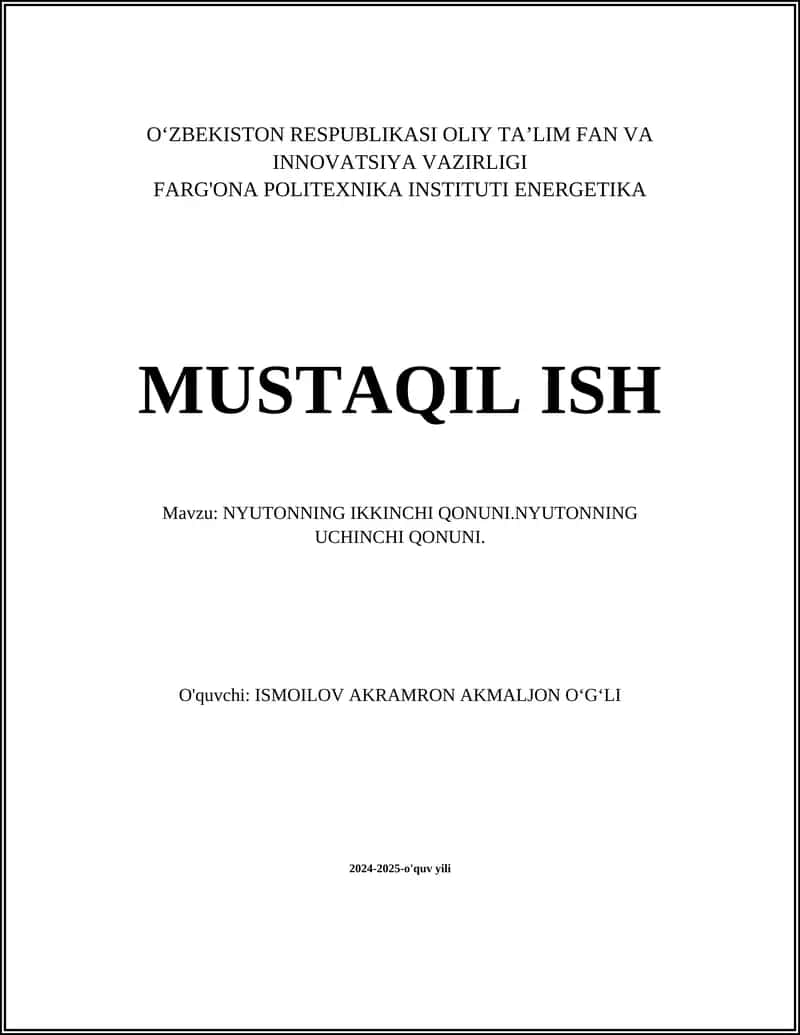 Ikkinchi qonun matematik ifodasi