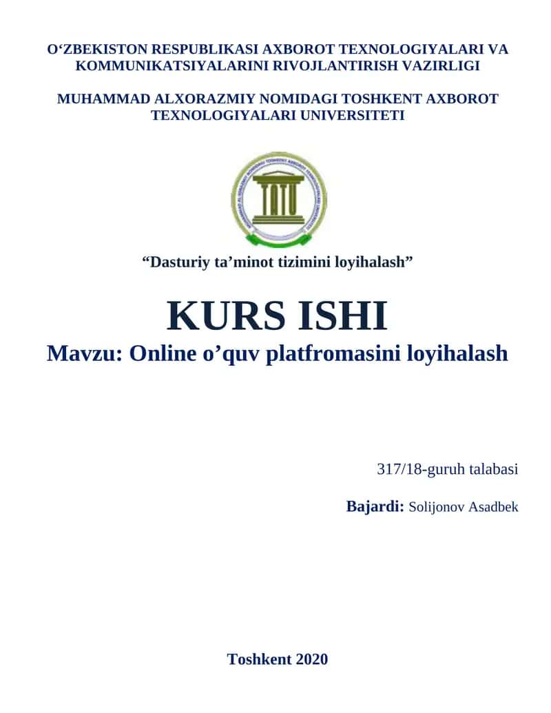 Online o’quv platfromasini loyihalash