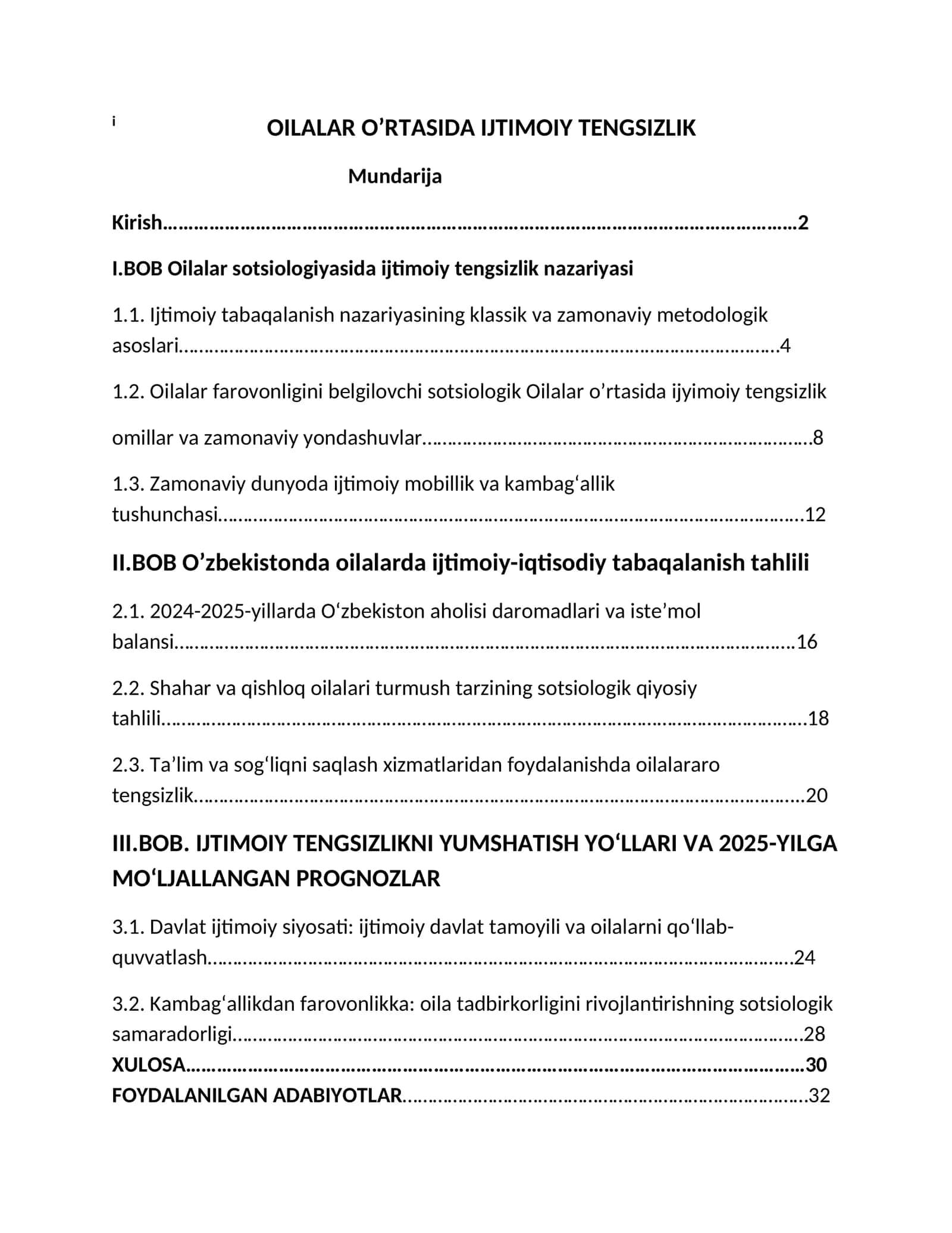 OILALAR O’RTASIDA IJTIMOIY TENGSIZLIK