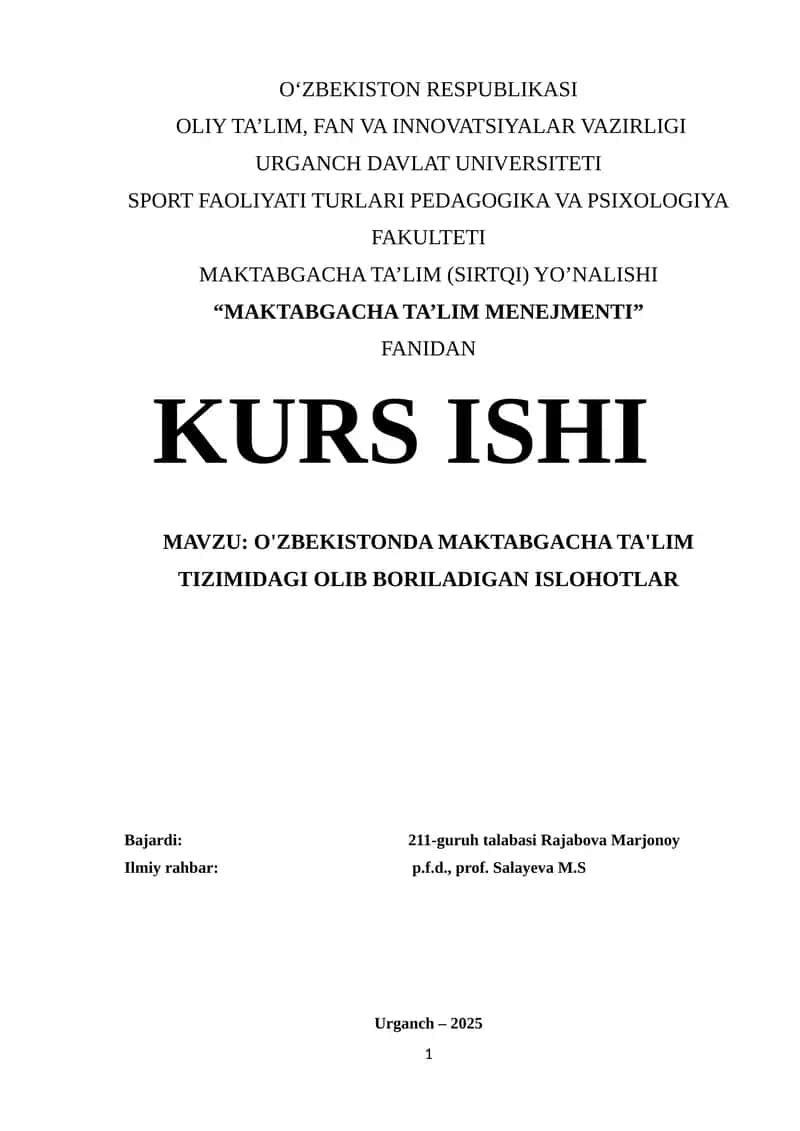 MAKTABGACHA TA'LIM MENEJMENTI