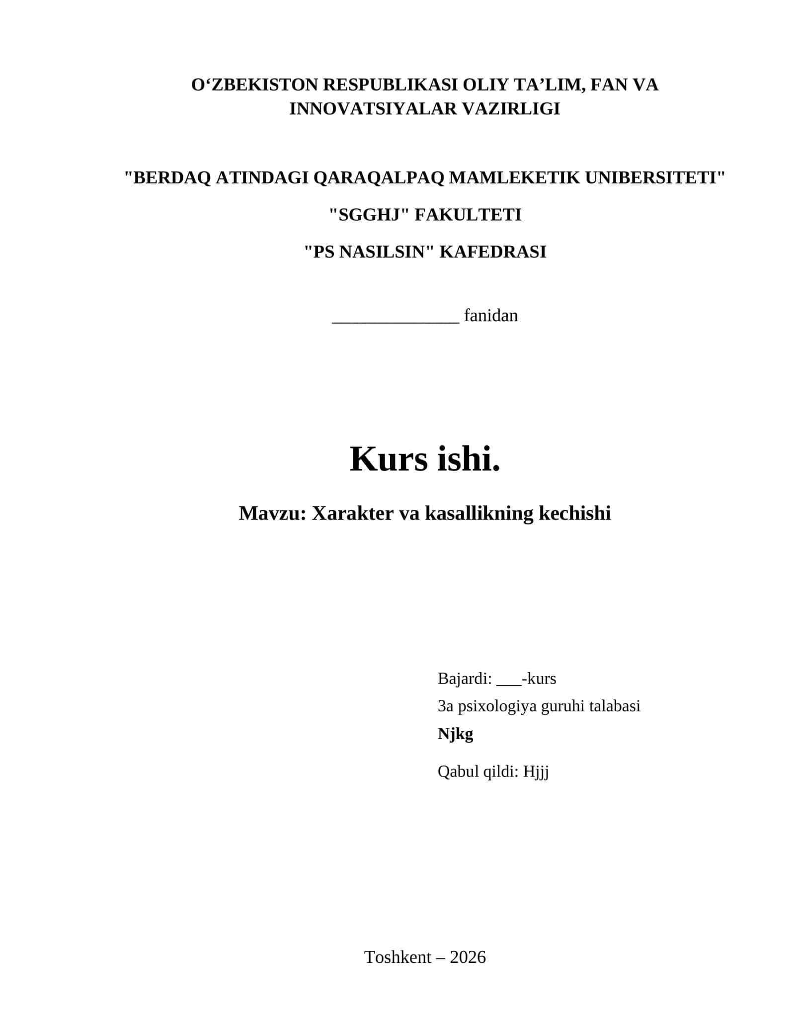 Xarakter va kasallikning kechishi