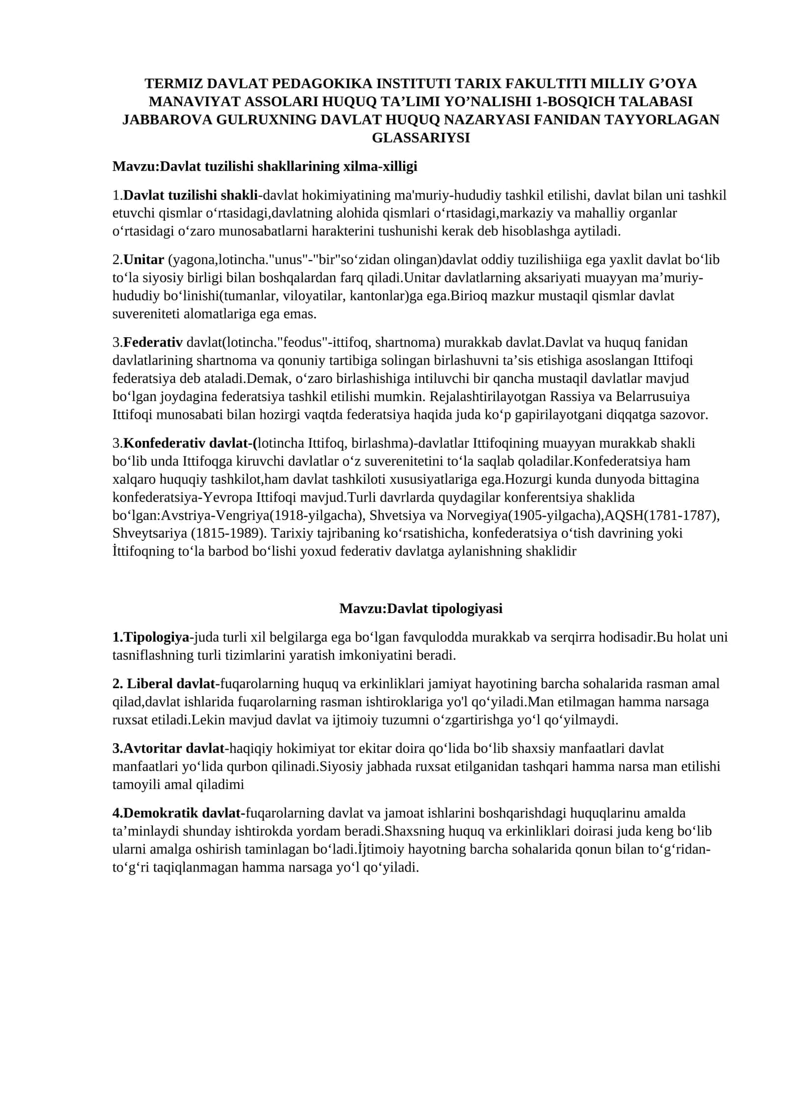Davlat tuzilishi shakllarining xilma-xilligi