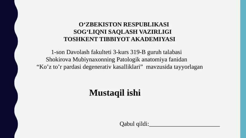 Ko’zto’rpardasi Degenerativ Kasalliklari