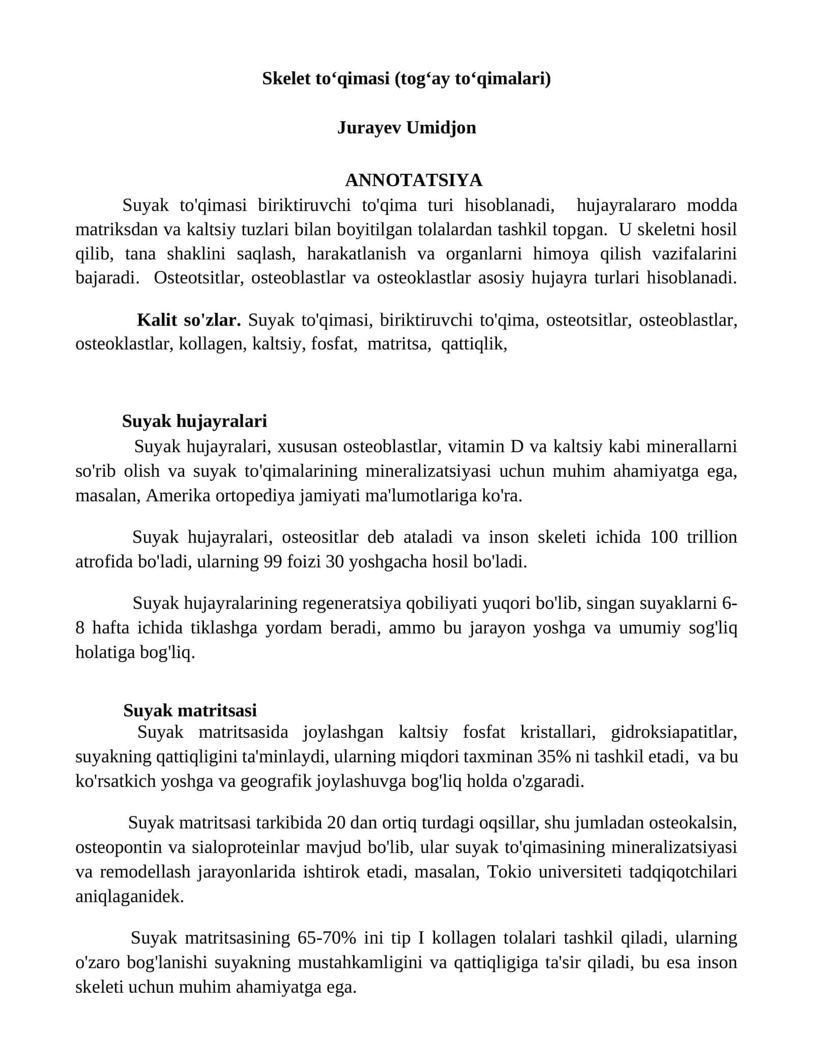 Skelet to‘qimasi (tog‘ay to‘qimalari)