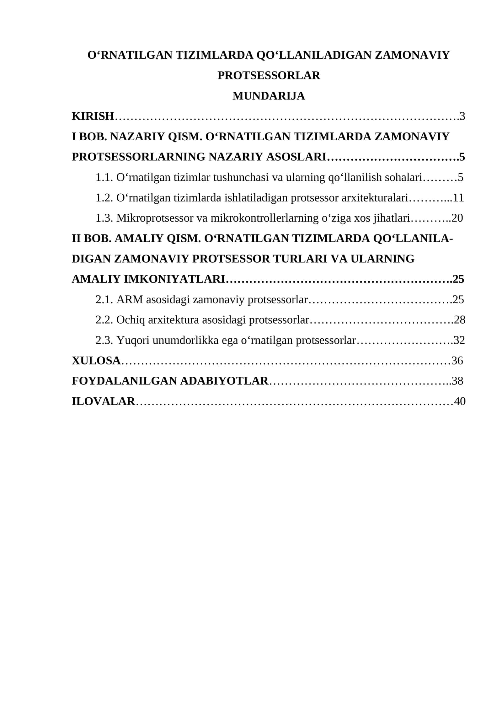 O‘rnatilgan tizimlarda qo‘llaniladigan zamonaviy protsessorlar