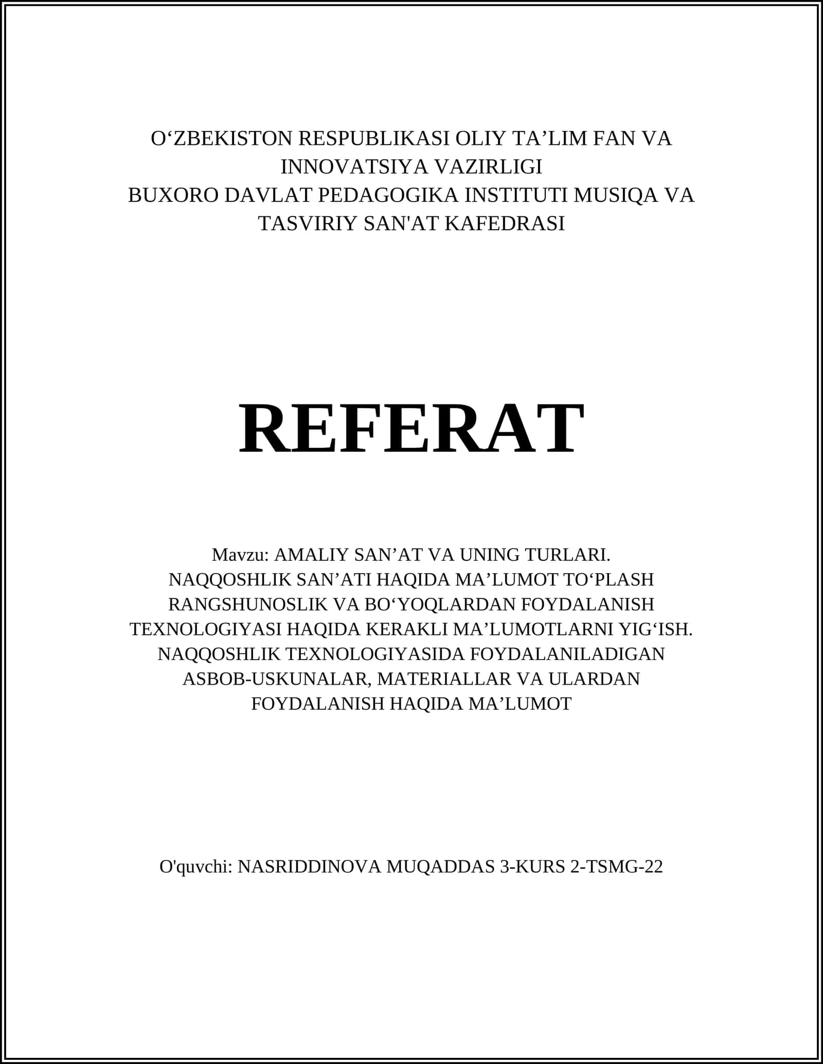 AMALIY SAN’AT VA UNING TURLARI