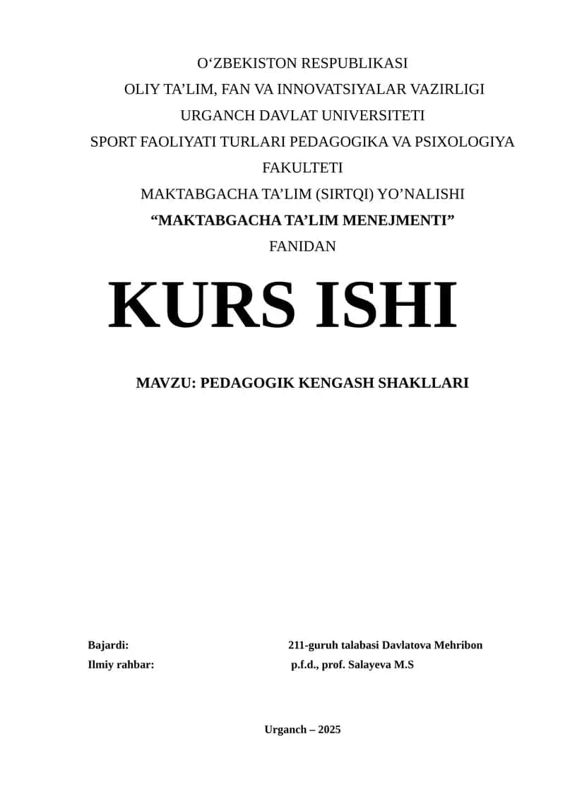MAKTABGACHA TA’LIM MENEJMENTI