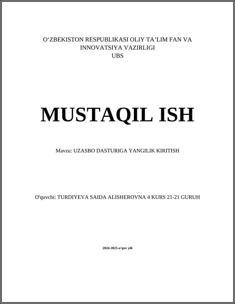UZASBO DASTURIGA YANGILIK KIRITISH