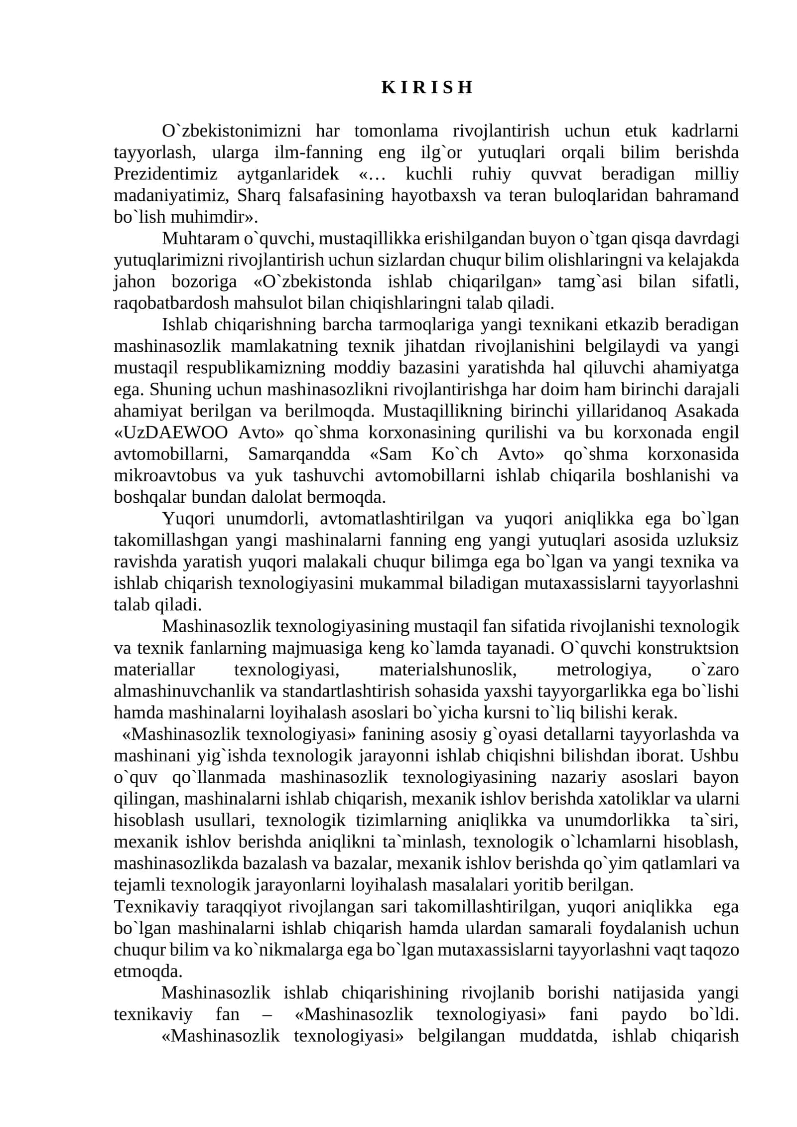 Mashinasozlik texnalogiya asoslari fanidan leksiya