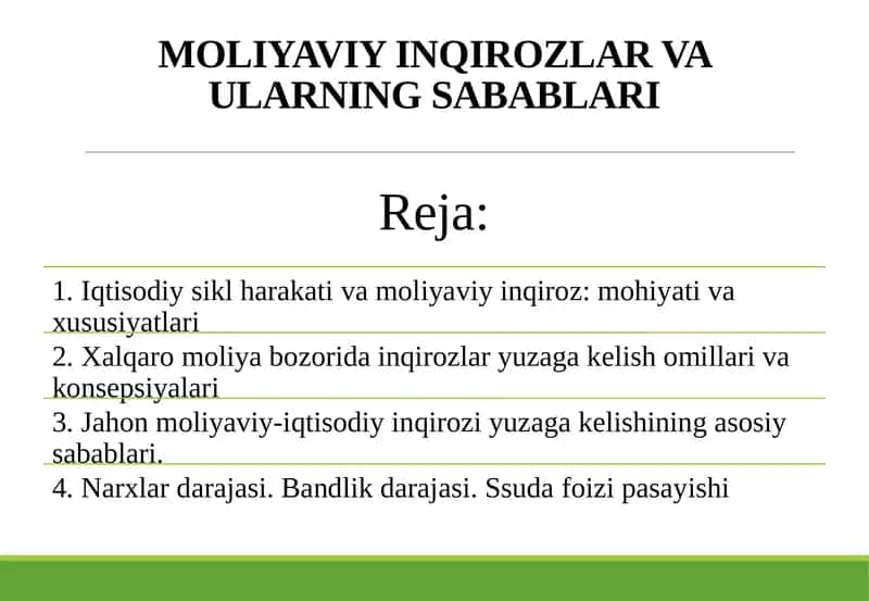 MOLIYAVIY INQIROZLAR VA ULARNING SABABLARI
