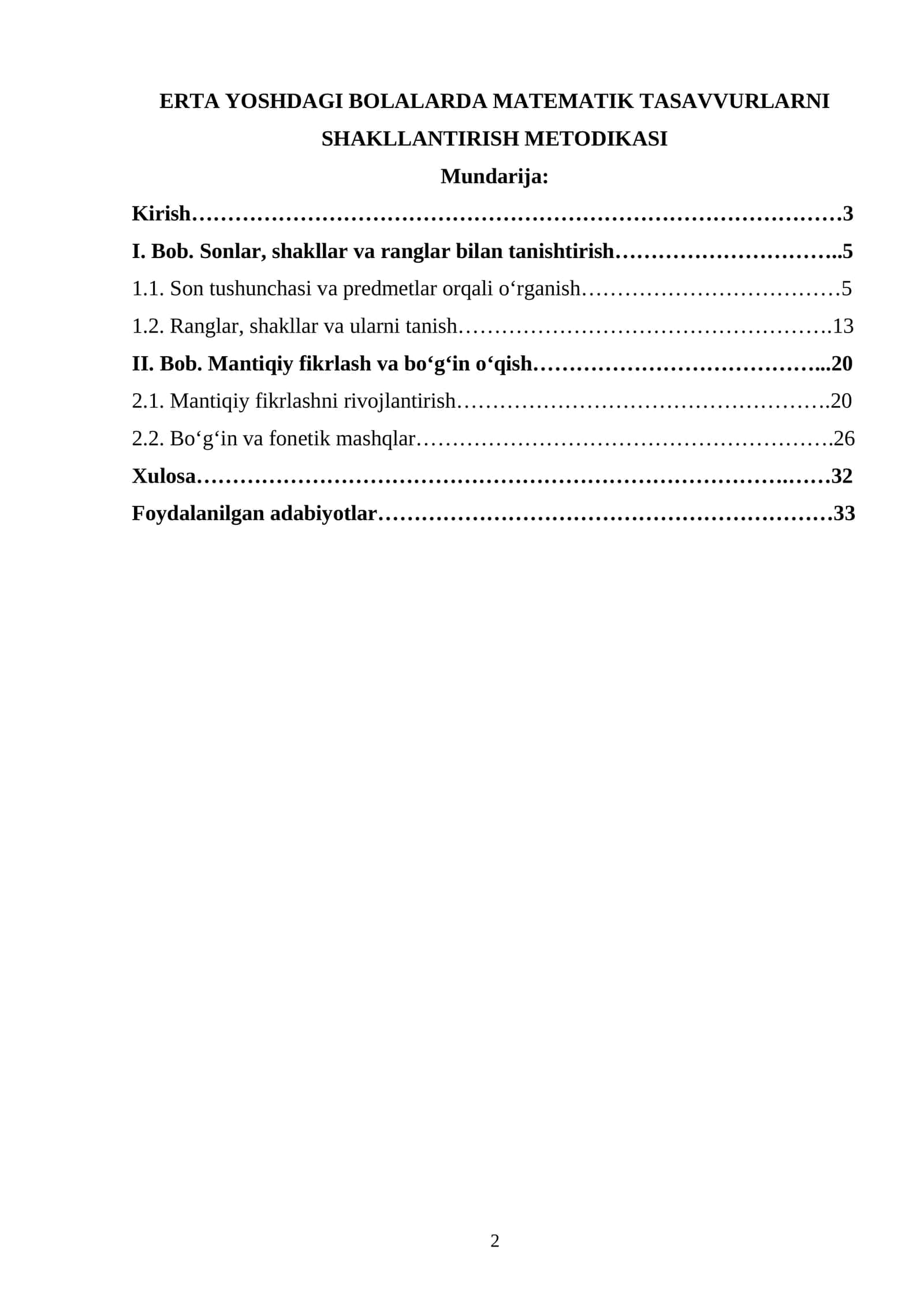 Matematik Tasavvurlarni Shakllantirish Metodikasi