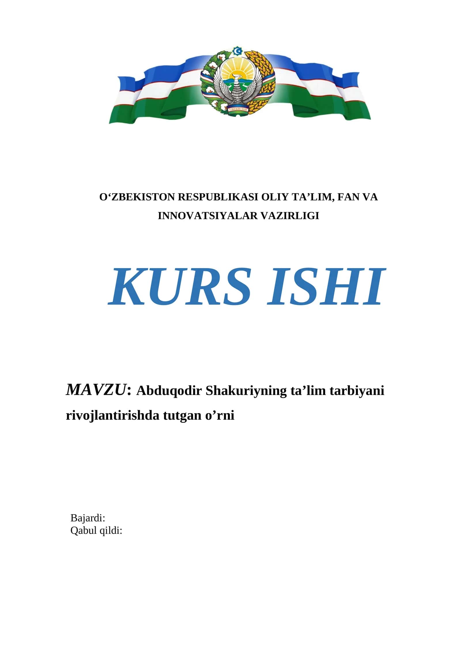 Abduqodir Shakuriyning ta’lim tarbiyani rivojlantirishda tutgan o’rni