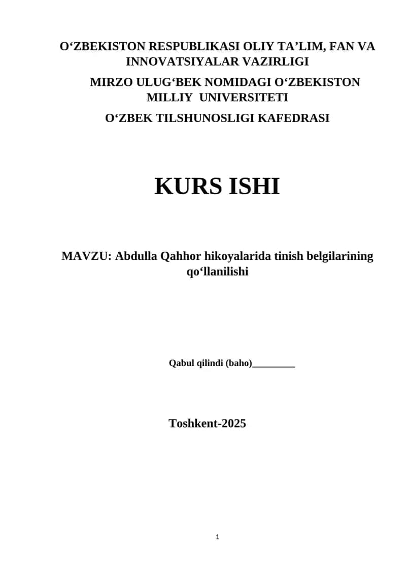 Abdulla Qahhor hikoyalarida tinish belgilarining qo‘llanilishi