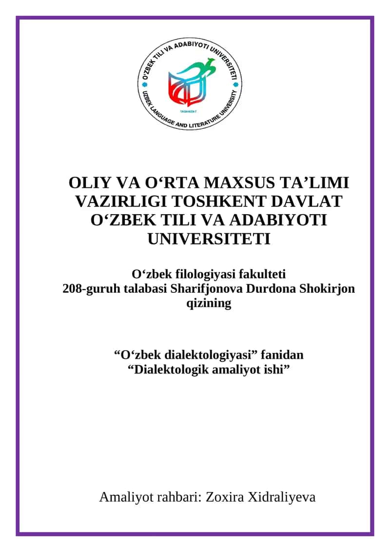 "Dialektologik amaliyot ishi"