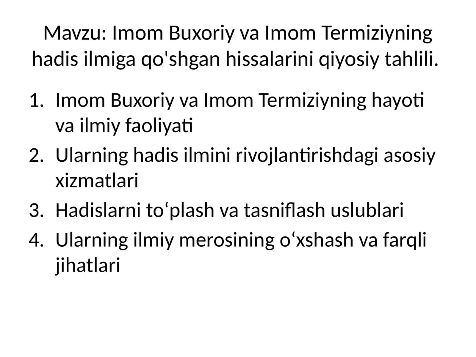 Imom Buxoriy va Imom Termiziyning hadis ilmiga qo'shgan hissalarini qiyosiy tahlili