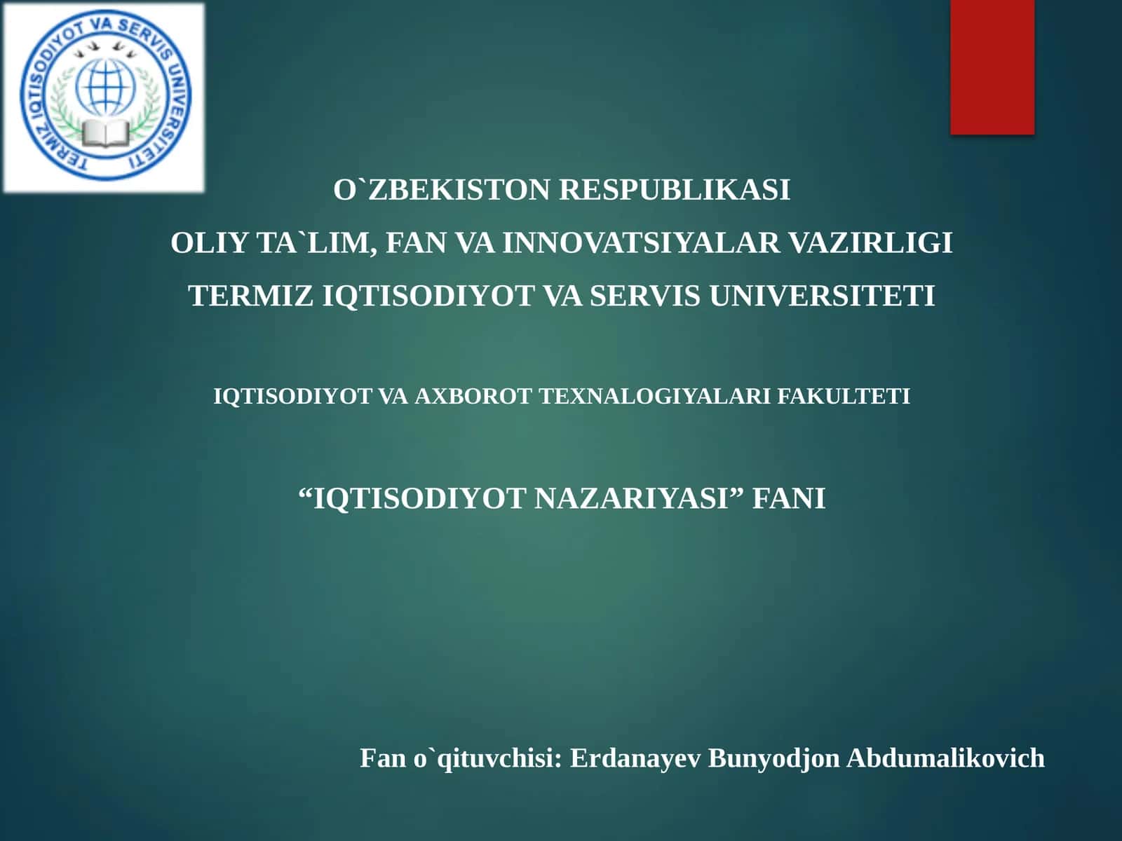 IQTISODIYOT NAZARIYASI