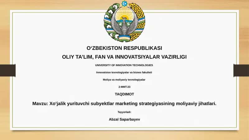 Xo‘jalik yurituvchi subyektlar marketing strategiyasining moliyaviy jihatlari