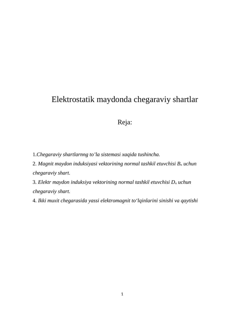 Elektrostatik maydonda chegaraviy shartlar