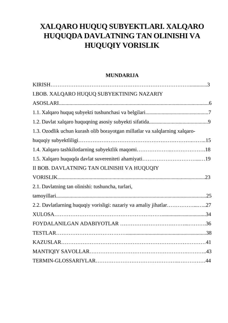 XALQARO HUQUQ SUBYEKTLARI
