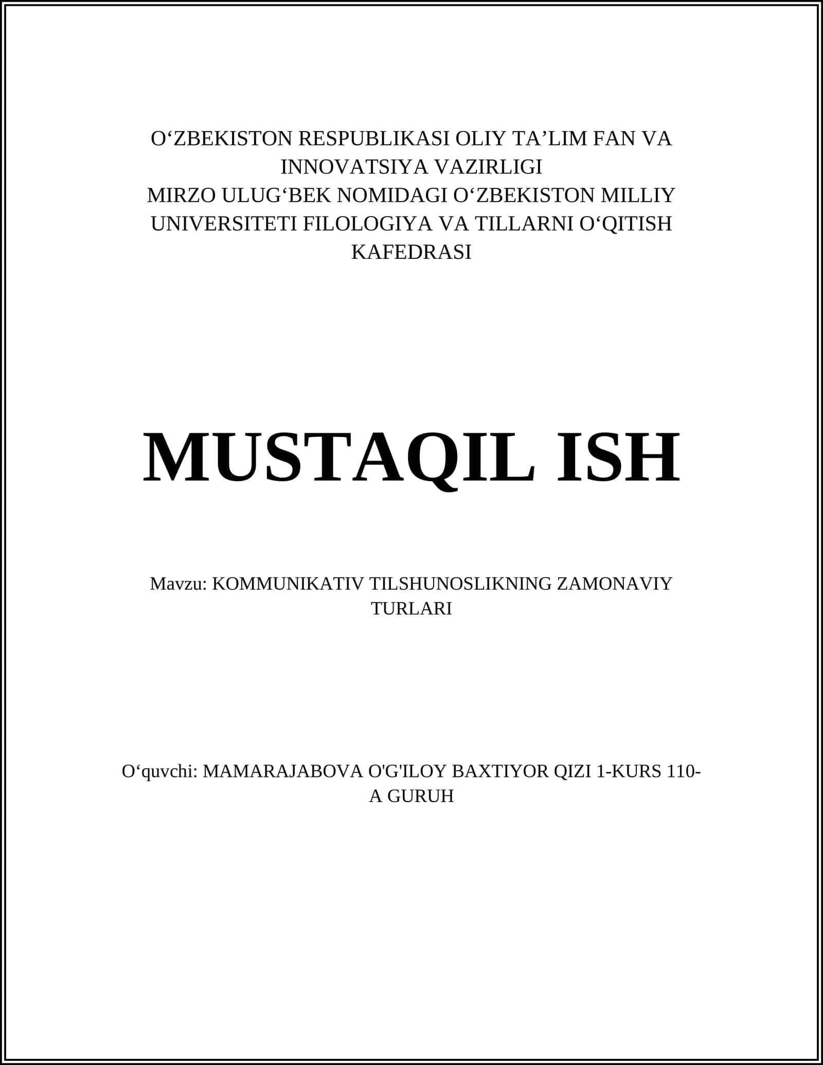 KOMMUNIKATIV TILSHUNOSLIKNING ZAMONAVIY TURLARI