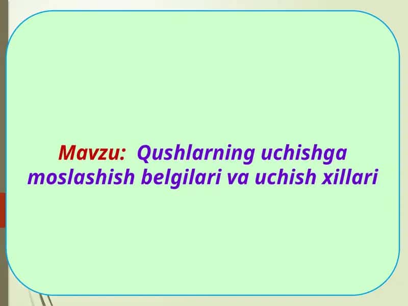 Qushlarning uchishga moslashish belgilari va uchish xillari