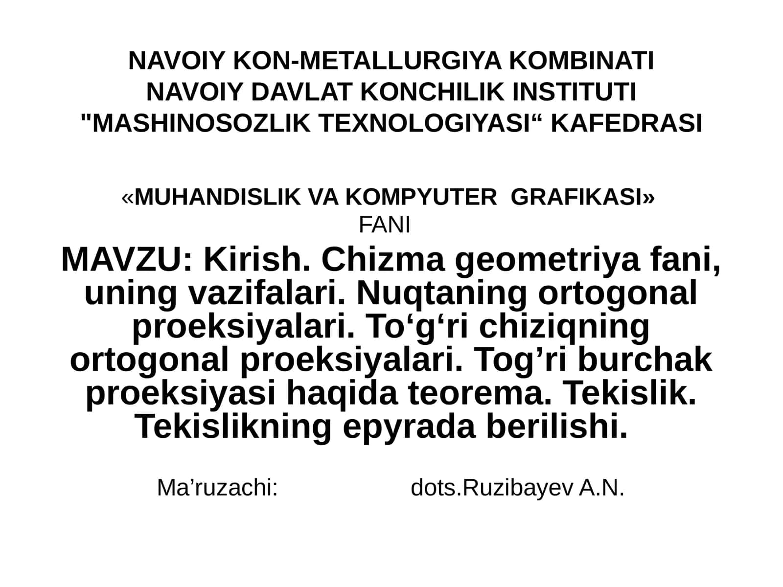 MUHANDISLIK VA KOMPYUTER GRAFIKASI