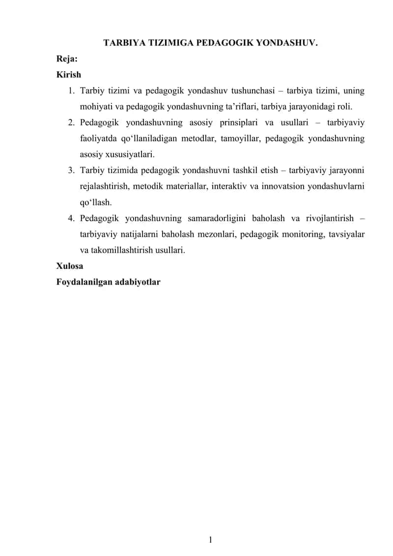 TARBIYA TIZIMIGA PEDAGOGIK YONDASHUV