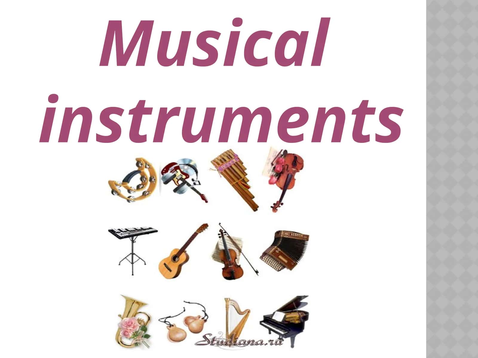 7-sinf Ingliz tili fanidan Musical instruments mavzuda dars taqdimot