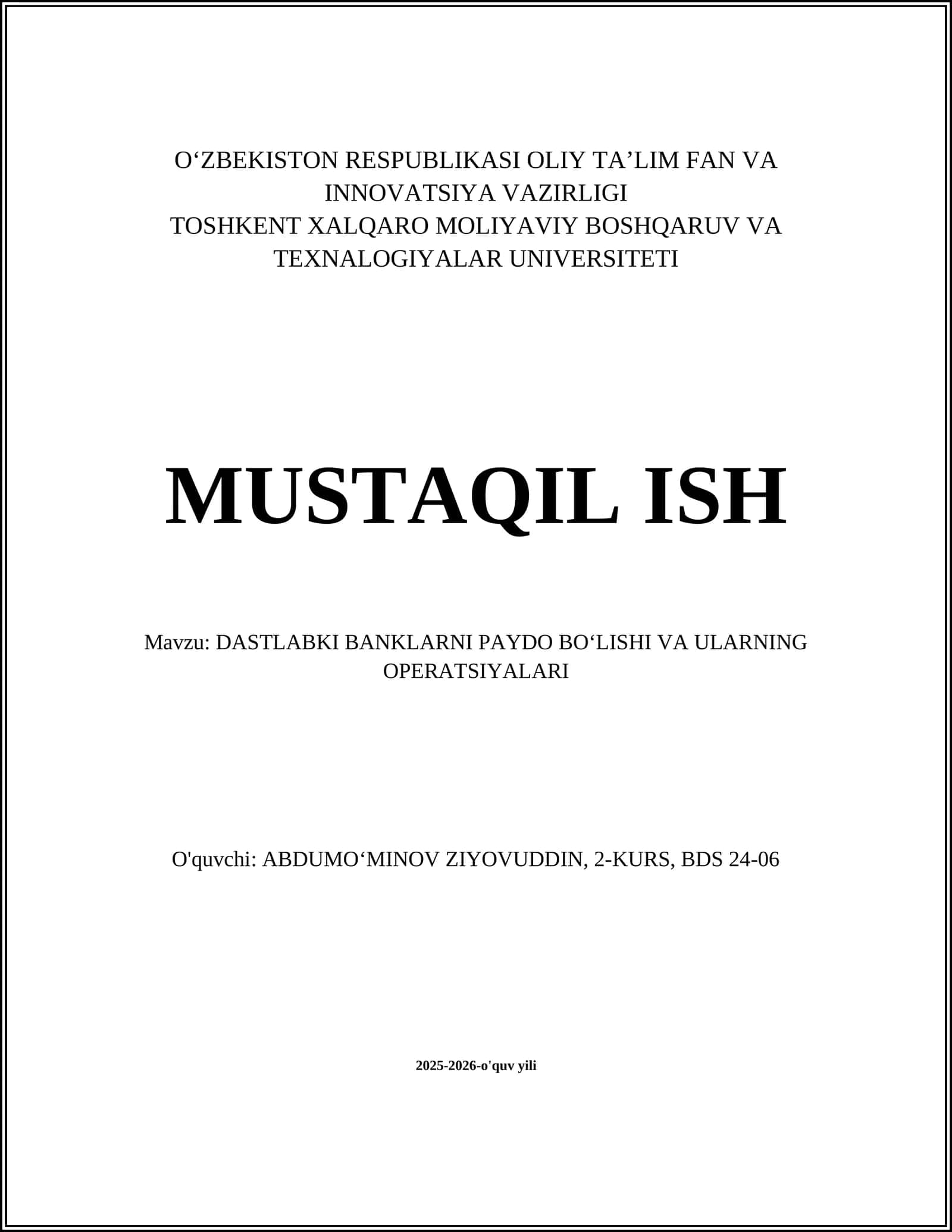 Dastlabki Banklarni Paydo boʻlishi va Ularning Operatsiyalari