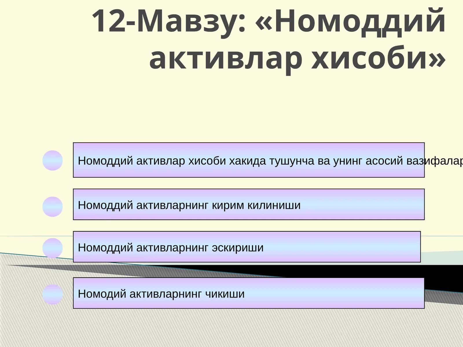 Номоддий активлар хисоби