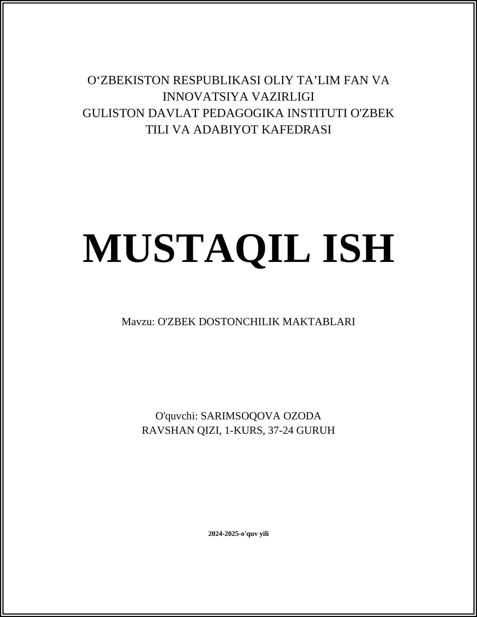 O'ZBEK DOSTONCHILIK MAKTABLARI