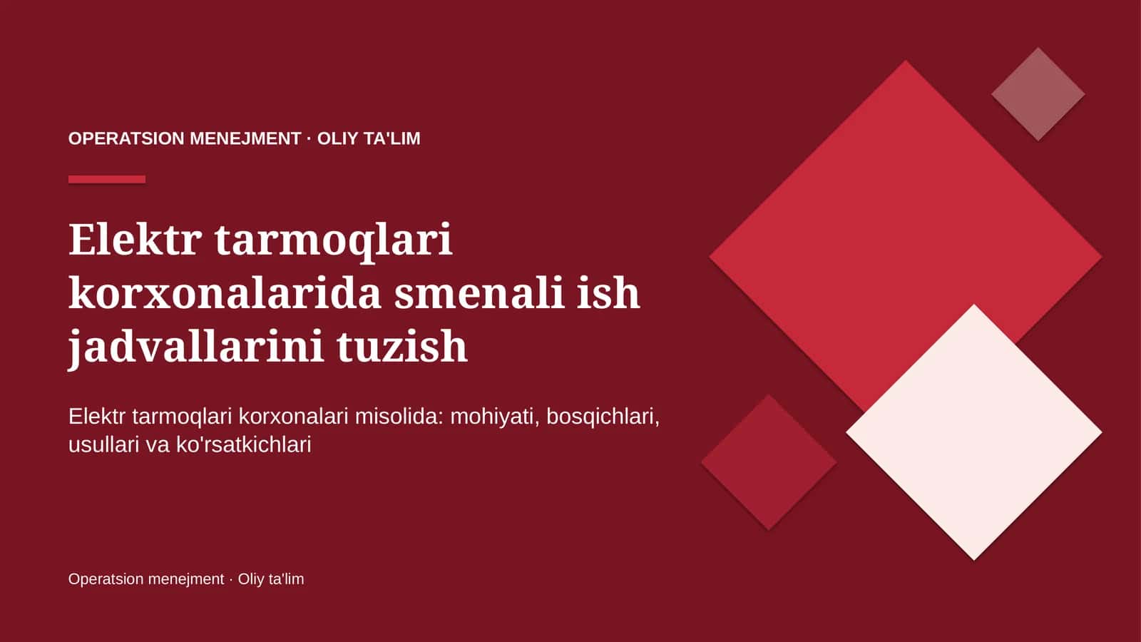 elektr tarmoqlari korxonalarida smenali ish jadvallarini tuzish 8923