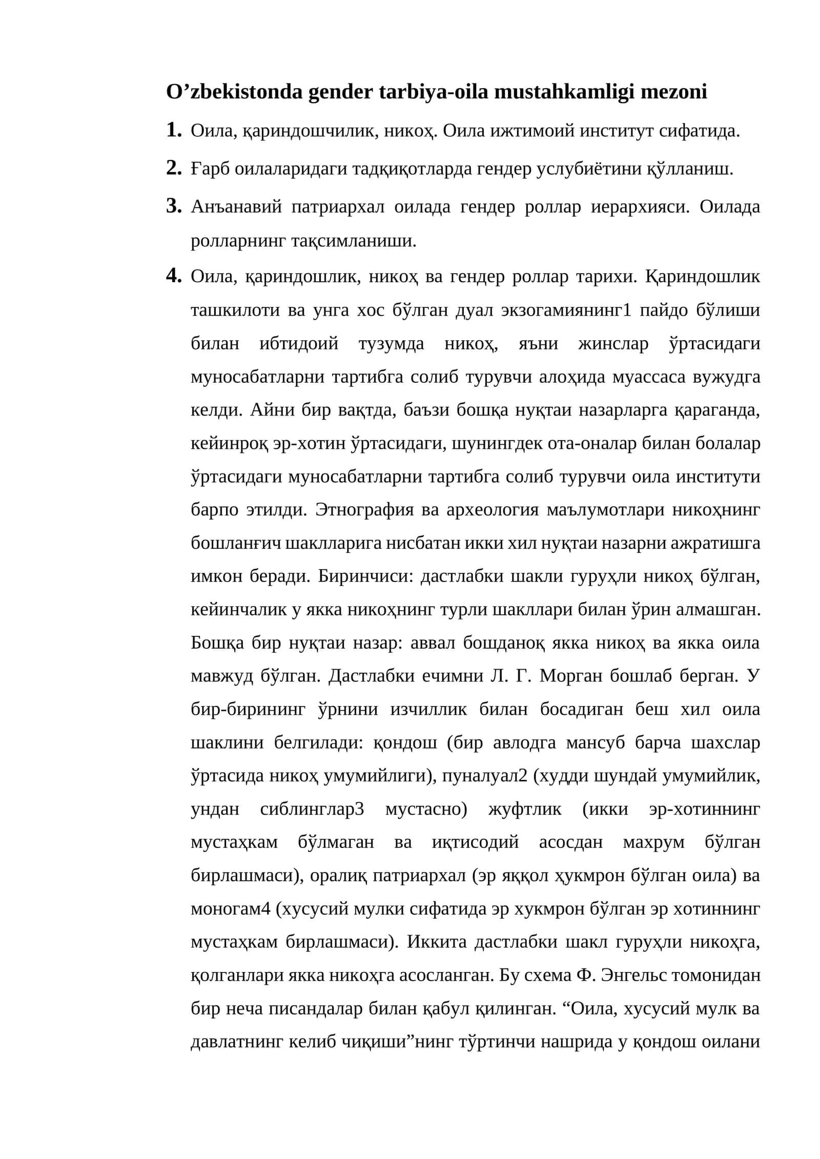 O’zbekistonda gender tarbiya-oila mustahkamligi mezoni