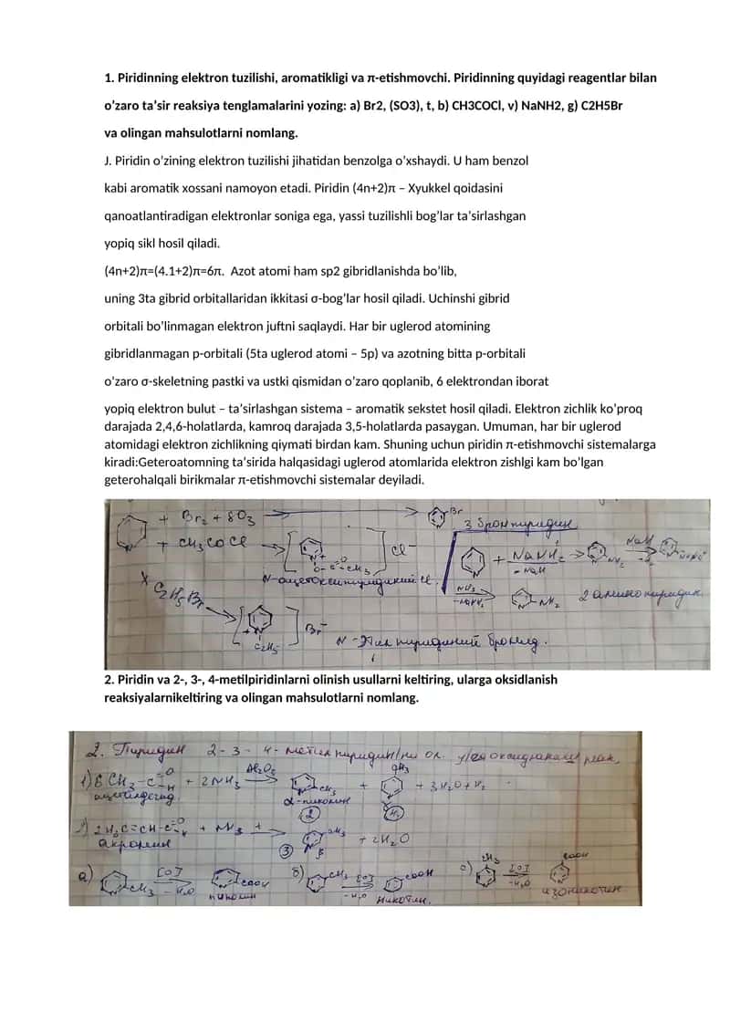 Piridinning elektron tuzilishi va aromatikligi