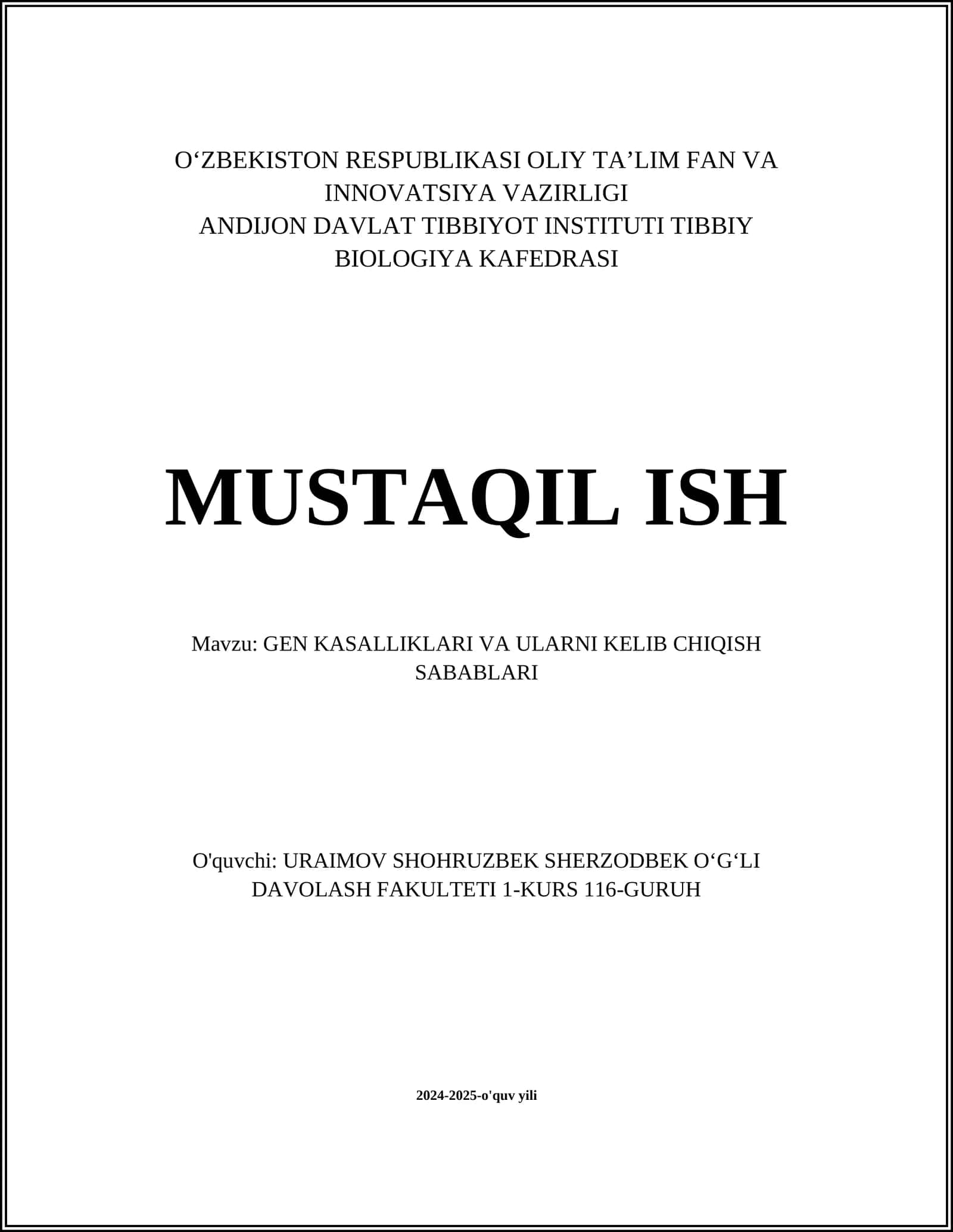 GEN KASALLIKLARI VA ULARNI KELIB CHIQISH SABABLARI