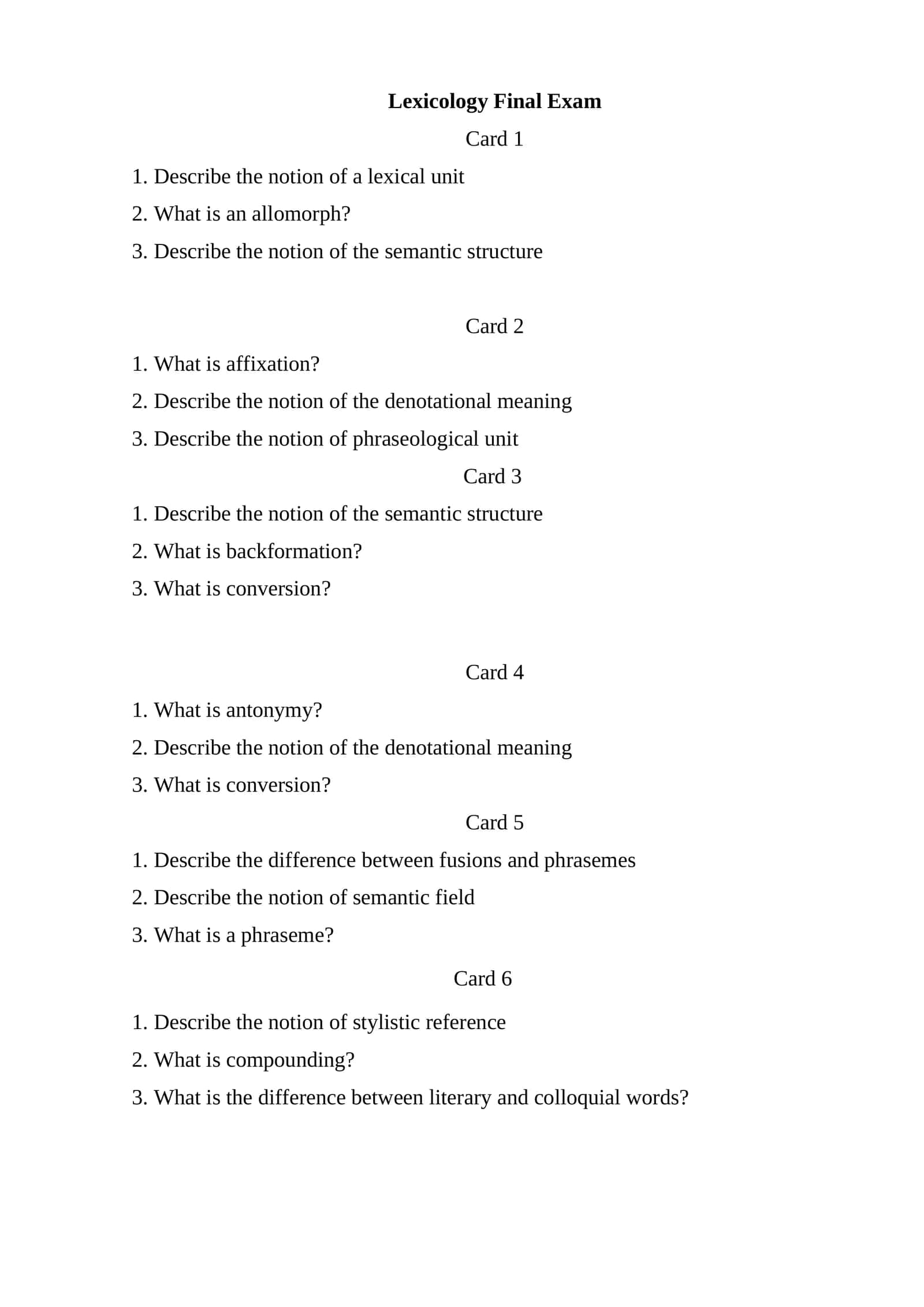 Lexicology Final Exam
